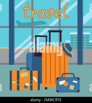 Banner Mit Suitcases In The Airport Concept For Travel, Flugvektor-Illustration In Flat Style Stock Vektor