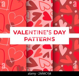 Sammlung Handgezeichneter Muster Für Valentinstag-Paketvektor-Illustration Mit Herzen Stock Vektor