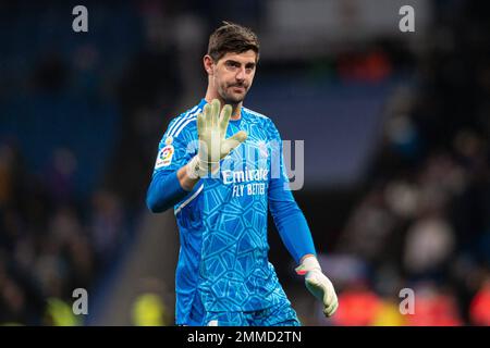 Madrid, Spanien. 29. Januar 2023. La Liga Spanisches Fußballspiel La Liga Real Madrid gegen Real Sociedad im Stadion Santiago Bernabeu, 29. Januar 2023 Courtois 900/Cordon Press Credit: CORDON PRESS/Alamy Live News Stockfoto