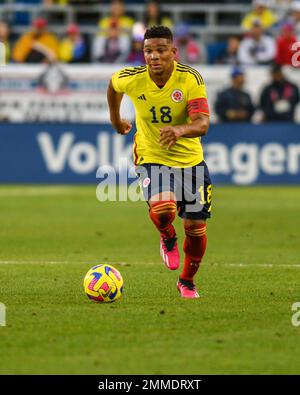 Menifee, Kalifornien, USA. 28. Januar 2023. Columbia Frank Fabra (18) während des Freundschaftsspiels zwischen USMNT und Columbia .Dignity Health Sports Park. Zuma Press Action Nimmt Die Media Group Auf. (Kreditbild: © Ardie Crenshaw/ZUMA Press Wire) NUR REDAKTIONELLE VERWENDUNG! Nicht für den kommerziellen GEBRAUCH! Stockfoto