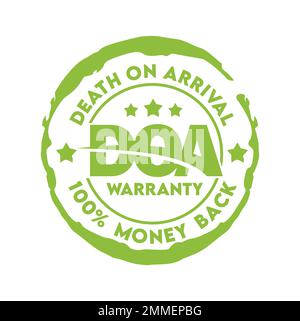 Eine Vektordarstellung des Dead-on-Arrival-Garantieschilds Stock Vektor