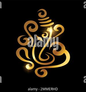 Eine Vektordarstellung des Goldenen Ganesh Puja. ganesh Chaturthi-Schild auf schwarzem Hintergrund mit goldenem Glanzeffekt Stock Vektor
