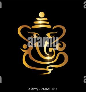 Eine Vektordarstellung des Goldenen Ganesh Puja. ganesh Chaturthi-Schild auf schwarzem Hintergrund mit goldenem Glanzeffekt Stock Vektor