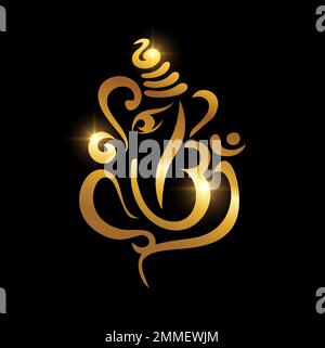 Eine Vektordarstellung des Goldenen Ganesh Puja. ganesh Chaturthi-Schild auf schwarzem Hintergrund mit goldenem Glanzeffekt Stock Vektor