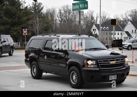 Wilmington, Delaware, USA. 29. Januar 2023. (NEU) US-Präsident und First Lady, Joe und Jill Biden treffen in Delaware ein. 29. Januar 2023, Wilmington, Delaware, USA: Der Präsident der Vereinigten Staaten Joe Biden und First Lady Jill Biden treffen am Sonntag (29) in Wilmington, Delaware, ein. Ihre Autokolonne reiste vom Luftwaffenstützpunkt Delaware und erreichte die Residenz am Nachmittag. (Kreditbild: © Kyle Mazza/TheNEWS2 via ZUMA Press Wire) NUR REDAKTIONELLE VERWENDUNG! Nicht für den kommerziellen GEBRAUCH! Stockfoto