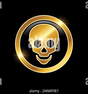 Golden Luxury Skull Vector Schild mit schwarzem Hintergrund und goldenem Glanzeffekt Stock Vektor