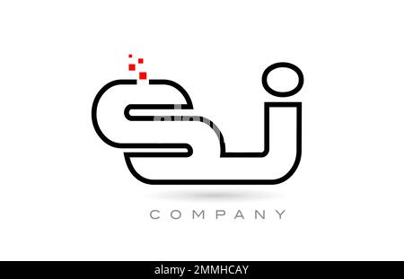 SJ Connected Logo in Buchstabenkombination mit Punkten und Rot. Kreative Vorlage für Unternehmen und Unternehmen Stock Vektor