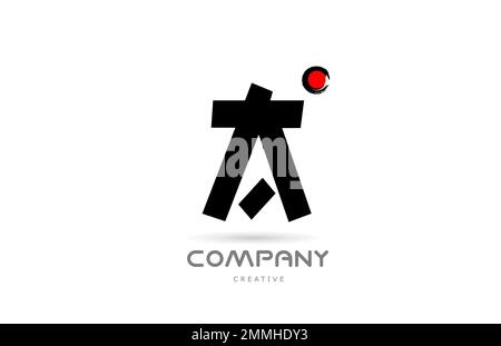 Schlichtes Schwarz-Weiß-Logo Mit Buchstabe und japanischem Schriftzug. Kreative Vorlage für Unternehmen und Unternehmen mit rotem Punkt Stock Vektor