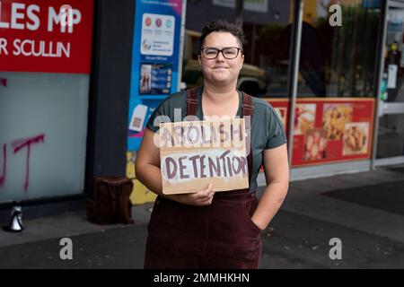 Protestanten für Flüchtlingsrechte, Zielbüro von Andrew Giles Stockfoto