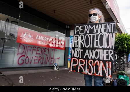 Protestanten für Flüchtlingsrechte, Zielbüro von Andrew Giles Stockfoto