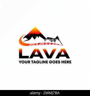 Berg oder Vulkan und Wellen mit Buchstaben oder Worten LAVA ohne serifenfarbene Schriftart Grafiksymbol Logo abstraktes Konzept Vektorstock Abenteuer oder Landschaft Stock Vektor