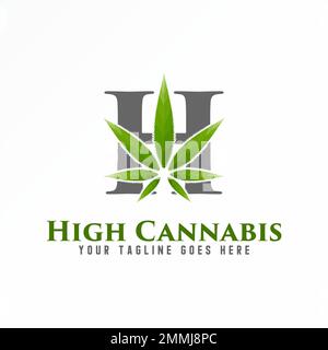 Buchstabe oder Wort H Serifenschriftart mit Marijuana- oder Cannabisblatt Bildgrafik Symbol Logo Design abstraktes Konzept Vektormaterial bezogen auf Initialen oder Pflanzen. Stock Vektor