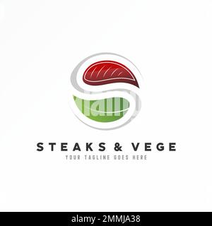 Schriftart Letter oder Word S mit Meet und Leaf Bild Grafiksymbol Logo Design abstraktes Konzept Vektormaterial. Wird als Symbol für Lebensmittel oder Initialen verwendet Stock Vektor