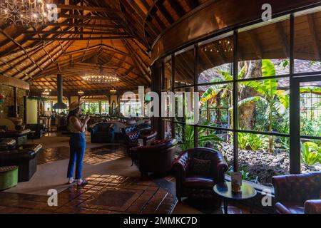 Innenseite des Essbereichs in der Eco Lodge Stockfoto