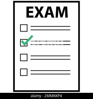 Symbol für Untersuchungspapier auf weißem Hintergrund. Papierschild testen. Symbol für Schulprüfung. Umfragekonzept. Flacher Stil. Stockfoto