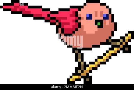 Pixel Art des Vogels auf Skateboard Stock Vektor