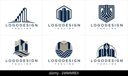 Design-Set mit Gebäudelogo. Abstrakter Logo-Vektor für Wohnungsbau. Stock Vektor