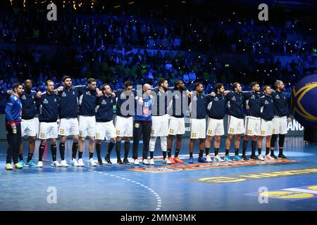 Stockholm, Schweden. 29. Januar 2023. Team Frankreich bei der IHF Männer-Weltmeisterschaft 2023, letztes Handballspiel zwischen Frankreich und Dänemark am 29. Januar 2023 um Tele2Arena Uhr in Stockholm, Schweden. Foto: Laurent Lairys/ABACAPRESS.COM Kredit: Abaca Press/Alamy Live News Stockfoto