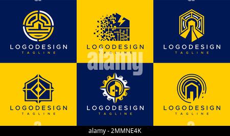 Vorlagenkollektion für modernes Home Logo-Design. Logo-Vektorsatz des Technologiehauses. Stock Vektor