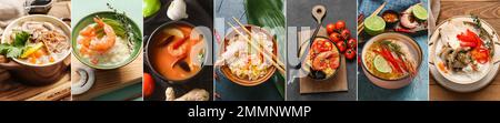 Collage mit leckeren Thai-Suppen, Coseup Stockfoto