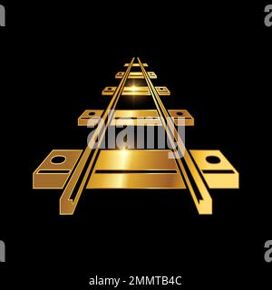 Golden Train Railway Vector-Schild mit schwarzem Hintergrund und goldenem Glanzeffekt Stock Vektor