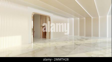 Leerer Innenraum mit modernem Retro-Design. 3D-Wiedergabemodell Stockfoto