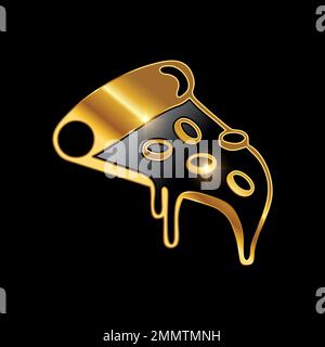 Eine Vektordarstellung der Golden Luxury Pizza Vector Ikone auf schwarzem Hintergrund mit goldenem Glanzeffekt Stock Vektor