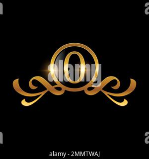 Goldene Zahl Null Vektorzeichen auf schwarzem Hintergrund für ein luxuriöses numerisches Symbol Stock Vektor