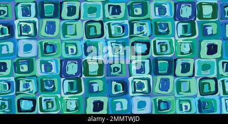 Kariertes Muster aus spiralförmigen Quadraten. Handgezeichneter geometrischer Kachelhintergrund mit zufällig angeordneter Textur. Wählen Sie harmonisch aus Stock Vektor