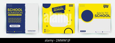 Postdesign für Schuleintritt in sozialen Medien und Webbannervorlage „Zurück zur Schule“. Post-Vorlage für die Aufnahme in sozialen Medien für die Schulbildung. Stock Vektor