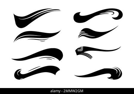 Kalligraphisches Swoosh-Schwanzset, Markierungsstifte unterstreichen. Elemente für die Typografie von Sportlogos. Texting Buchstaben Schwanz für Schriftzug oder Baseballschläger. Vektor Stock Vektor