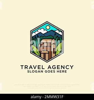 Adventure Tour und Reisebüro Logo flacher Cartoon Vektorgrafik, ideal für Reisen, Urlaub, Outdoor-Aktivitäten Icon Logo Designs Stock Vektor