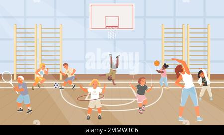 Cartoon-Kinder in der Schule Sport-Gym-Vektor Stock Vektor