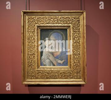 Madonna with Child von Andrea Mantegna ausgestellt auf der Accademia Carrara in Bergamo, Lombardei, Italien Stockfoto