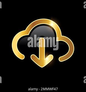 Eine Vektordarstellung des Golden Download Cloud Vector-Symbols auf schwarzem Hintergrund mit goldenem Glanzeffekt Stock Vektor