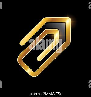 Eine Vektordarstellung des Golden Paper Clip Vector-Symbols auf schwarzem Hintergrund mit goldenem Glanzeffekt Stock Vektor