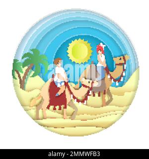 Wüstenausflug, Vektordarstellung im Papierkunststil Stock Vektor