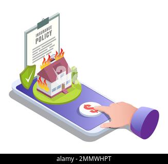 Hausversicherung online, vektorflache isometrische Abbildung Stock Vektor