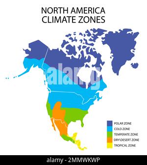 Karte der Klimazonen in Nordamerika, Vektorgrafiken Stock Vektor