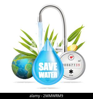 Wasser sparen, natürliche wertvolle Ressource Konzept Illustration Stock Vektor