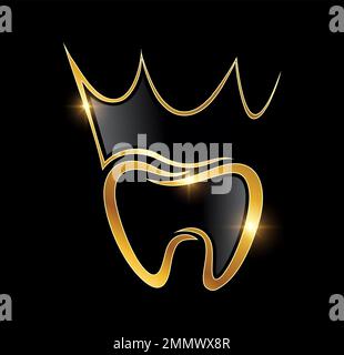 Eine Vektordarstellung auf schwarzem Hintergrund mit goldenem Glanzeffekt des Golden Luxury Tooth Vector Icon Stock Vektor