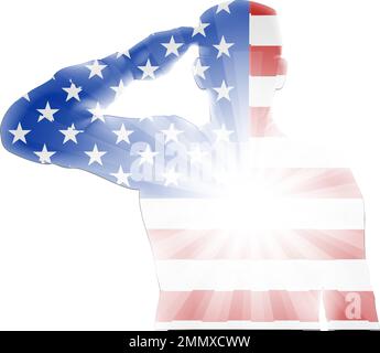 Flag Soldier Salute Veteran Day Silhouette Stock Vektor