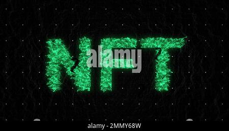 Zusammengesetzter nft-Text über Raster mit Punkten auf schwarzem Hintergrund Stockfoto