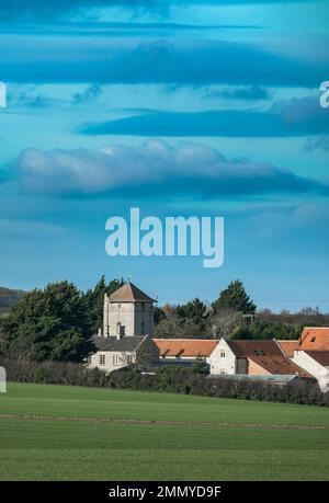 Temple Bruer, Sleaford, Lincolnshire - Tempelturm aus dem 12. Jahrhundert oder Temple Bruer Preceptory Stockfoto