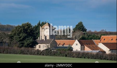 Temple Bruer, Sleaford, Lincolnshire - Tempelturm aus dem 12. Jahrhundert oder Temple Bruer Preceptory Stockfoto