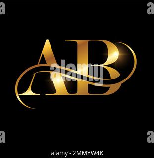 Eine Vektordarstellung auf schwarzem Hintergrund mit goldenem Glanzeffekt des Anfangsbuchstabens ab für das Logo des Monogramms Gold Stock Vektor