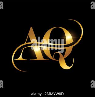 Eine Vektordarstellung auf schwarzem Hintergrund mit goldenem Glanzeffekt des Anfangsbuchstabens AQ für das Gold Monogramm Logo Stock Vektor