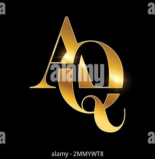 Eine Vektordarstellung auf schwarzem Hintergrund mit goldenem Glanzeffekt des Anfangsbuchstabens AQ für das Gold Monogramm Logo Stock Vektor