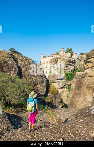 Griechenland, Thessalien, Kalambaka, Ort Meteora, das zum UNESCO-Weltkulturerbe gehört, Kloster Varlaam Stockfoto