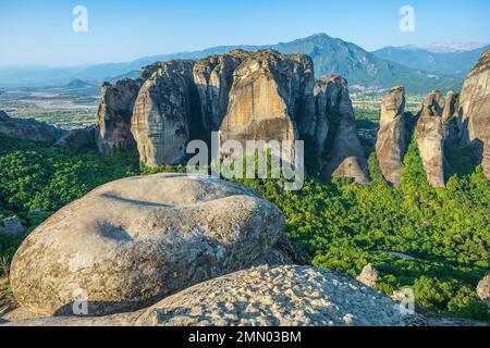 Griechenland, Thessalien, Kalambaka, Ort von Meteora, die zum UNESCO-Weltkulturerbe gehört Stockfoto